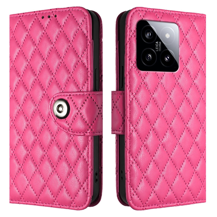 For Xiaomi 14 Rhombic Texture Flip Leather Phone Case with Lanyard