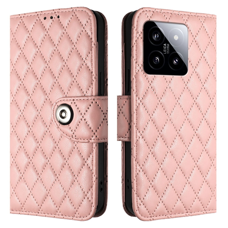 For Xiaomi 14 Rhombic Texture Flip Leather Phone Case with Lanyard