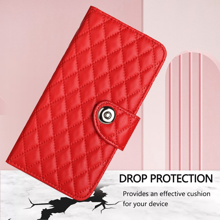 For Xiaomi Poco M6 Pro 5G Rhombic Texture Flip Leather Phone Case with Lanyard