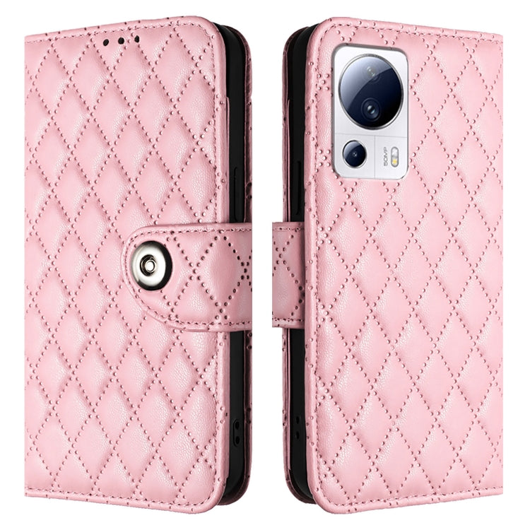 For Xiaomi 13 Lite / Civi 2 Rhombic Texture Flip Leather Phone Case with Lanyard