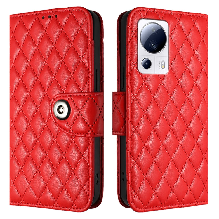 For Xiaomi 13 Lite / Civi 2 Rhombic Texture Flip Leather Phone Case with Lanyard