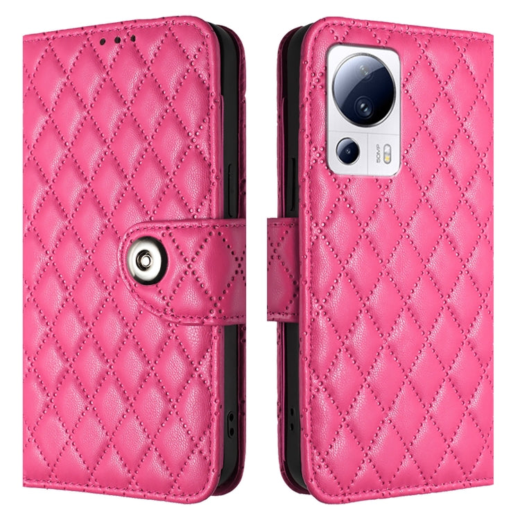 For Xiaomi 13 Lite / Civi 2 Rhombic Texture Flip Leather Phone Case with Lanyard