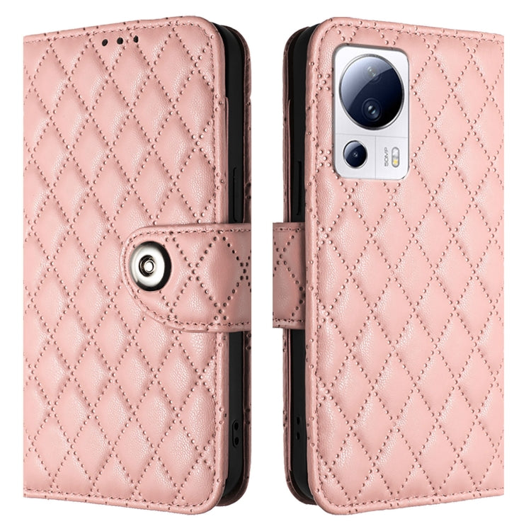 For Xiaomi 13 Lite / Civi 2 Rhombic Texture Flip Leather Phone Case with Lanyard