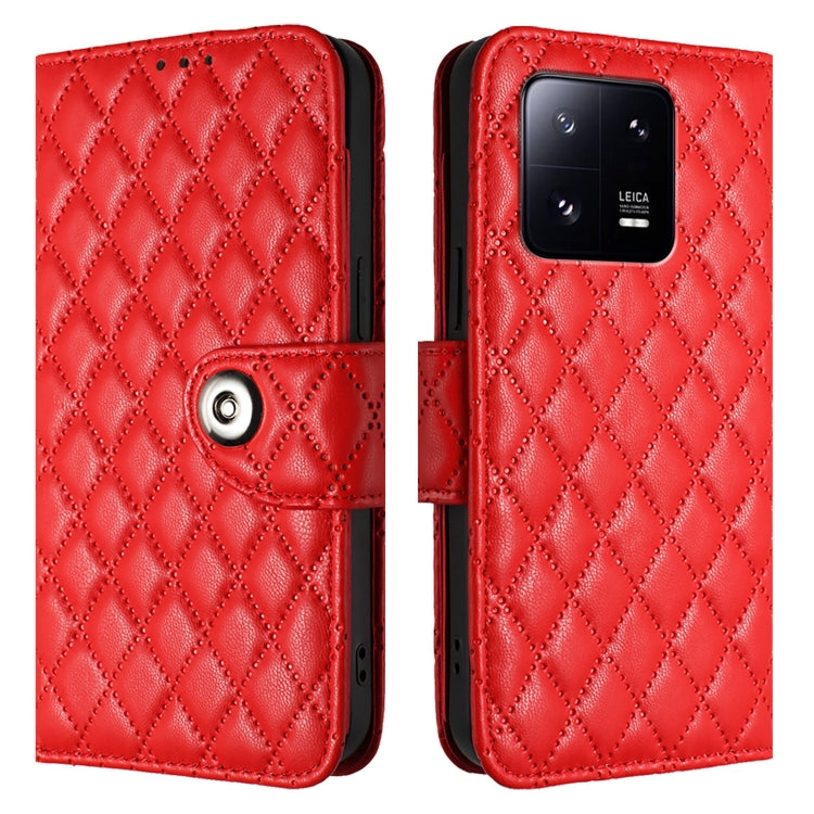 For Xiaomi 13 Pro Rhombic Texture Flip Leather Phone Case with Lanyard