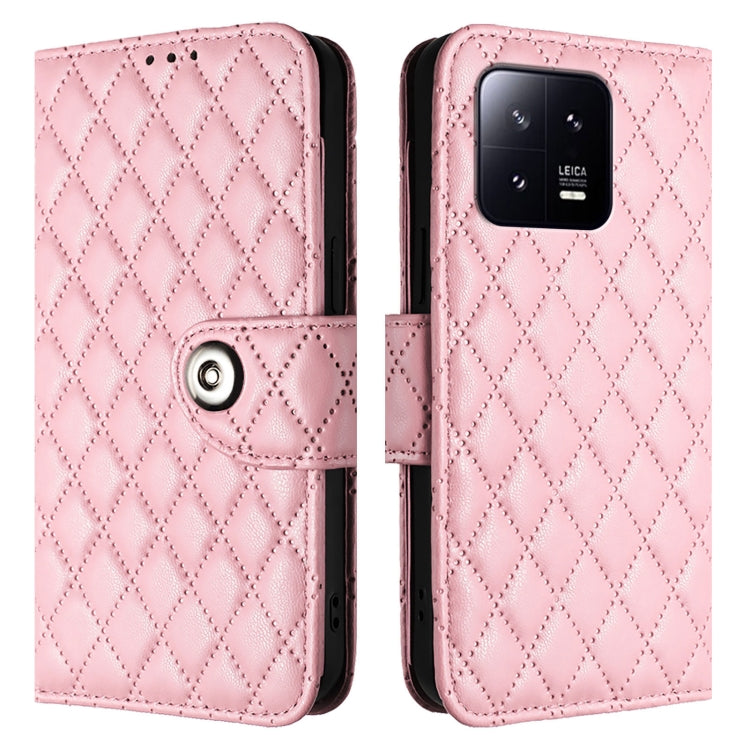 For Xiaomi 13 Rhombic Texture Flip Leather Phone Case with Lanyard