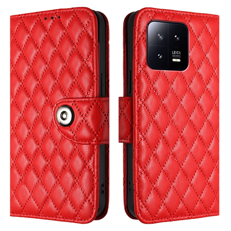 For Xiaomi 13 Rhombic Texture Flip Leather Phone Case with Lanyard