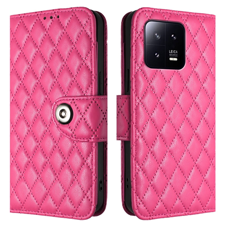 For Xiaomi 13 Rhombic Texture Flip Leather Phone Case with Lanyard