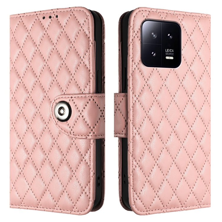 For Xiaomi 13 Rhombic Texture Flip Leather Phone Case with Lanyard