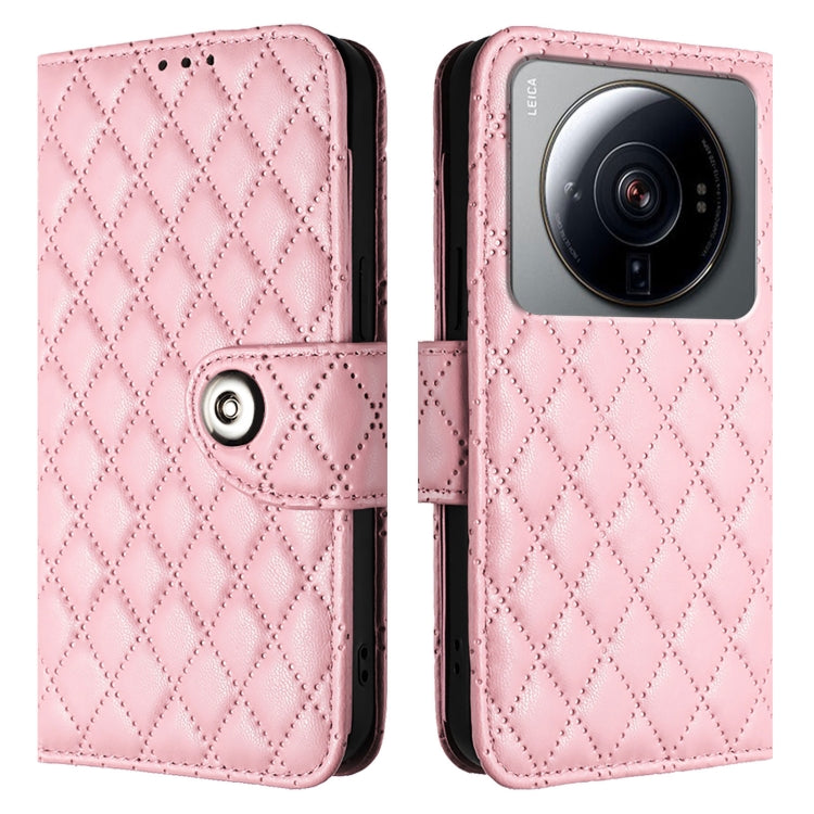 For Xiaomi 12S Ultra Rhombic Texture Flip Leather Phone Case with Lanyard