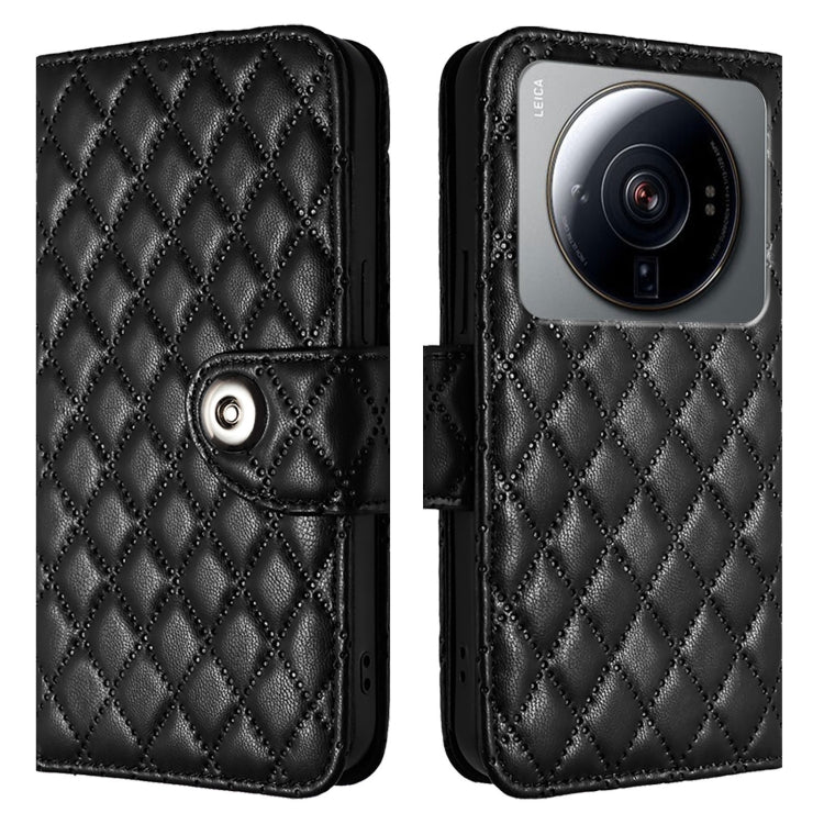 For Xiaomi 12S Ultra Rhombic Texture Flip Leather Phone Case with Lanyard