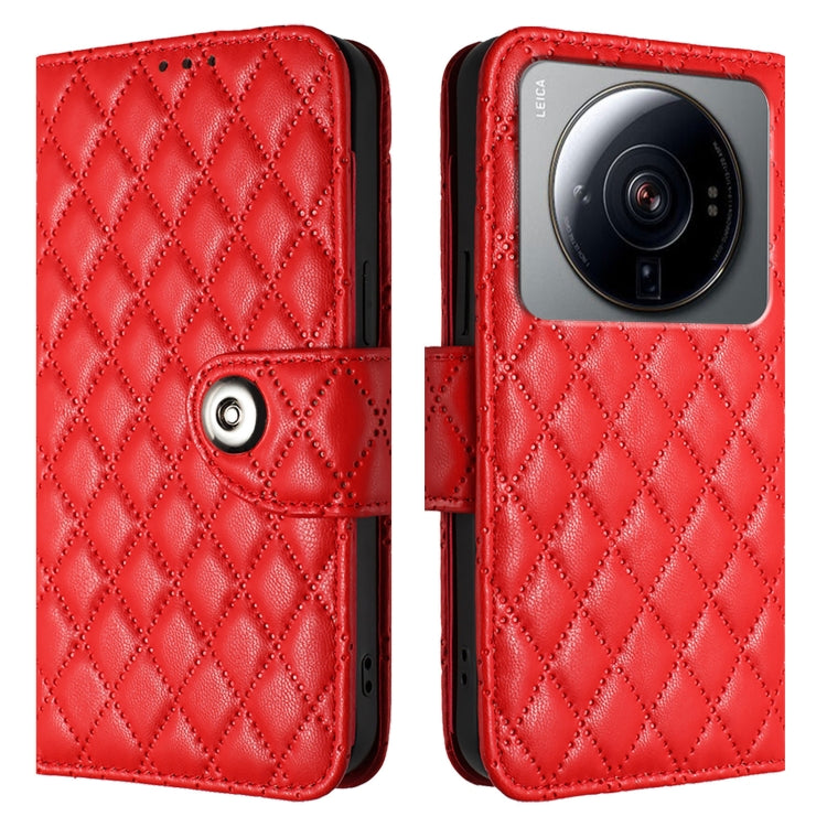 For Xiaomi 12S Ultra Rhombic Texture Flip Leather Phone Case with Lanyard