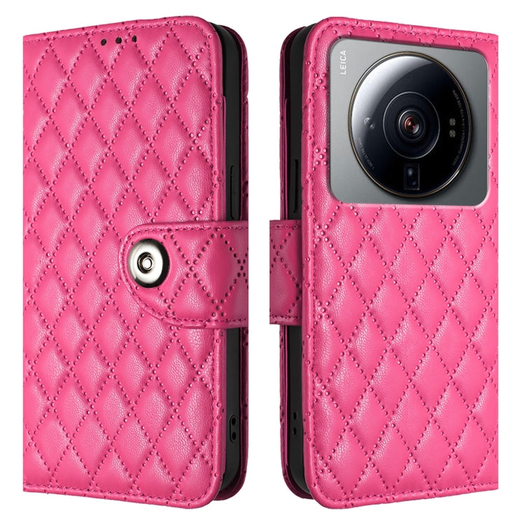 For Xiaomi 12S Ultra Rhombic Texture Flip Leather Phone Case with Lanyard