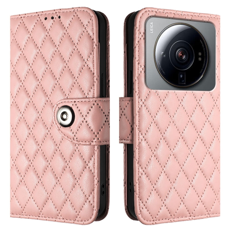 For Xiaomi 12S Ultra Rhombic Texture Flip Leather Phone Case with Lanyard