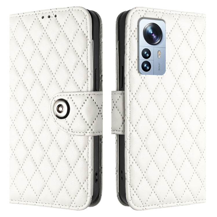 For Xiaomi 12 Pro / 12S Pro Rhombic Texture Flip Leather Phone Case with Lanyard