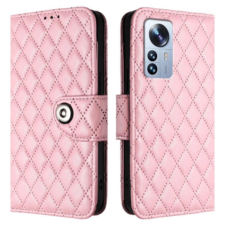 For Xiaomi 12 Pro / 12S Pro Rhombic Texture Flip Leather Phone Case with Lanyard