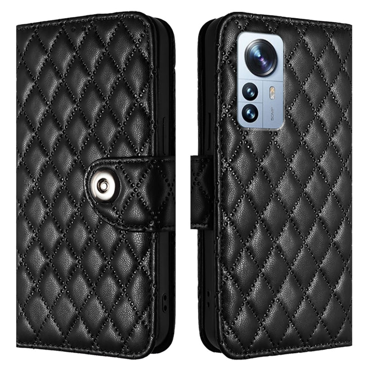 For Xiaomi 12 Pro / 12S Pro Rhombic Texture Flip Leather Phone Case with Lanyard