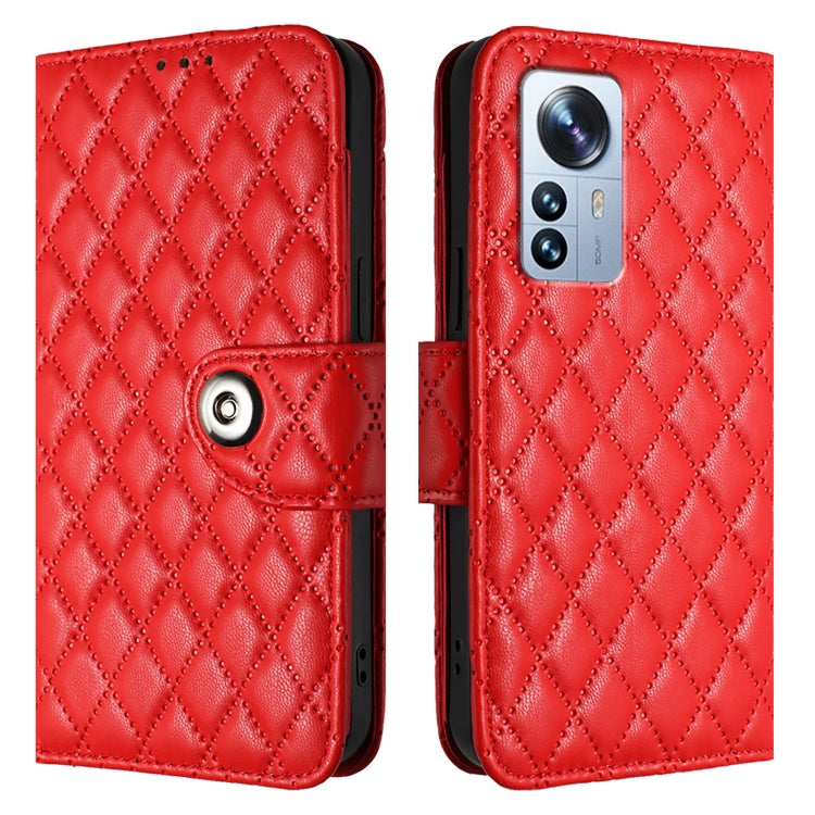 For Xiaomi 12 Pro / 12S Pro Rhombic Texture Flip Leather Phone Case with Lanyard