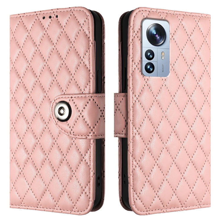 For Xiaomi 12 Pro / 12S Pro Rhombic Texture Flip Leather Phone Case with Lanyard