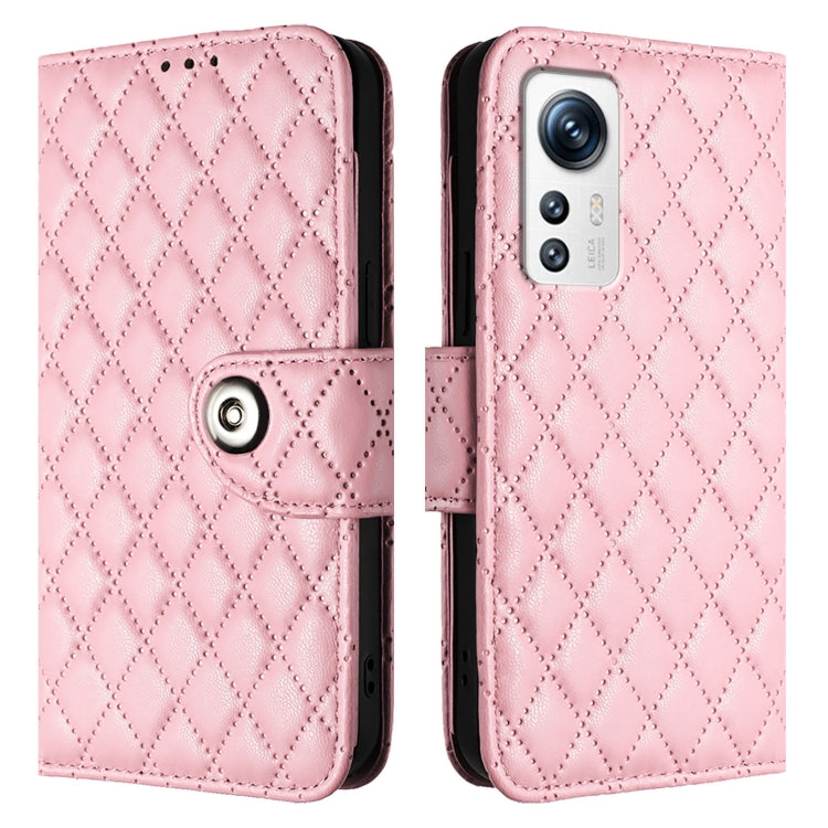 For Xiaomi 12 / 12X / 12S Rhombic Texture Flip Leather Phone Case with Lanyard