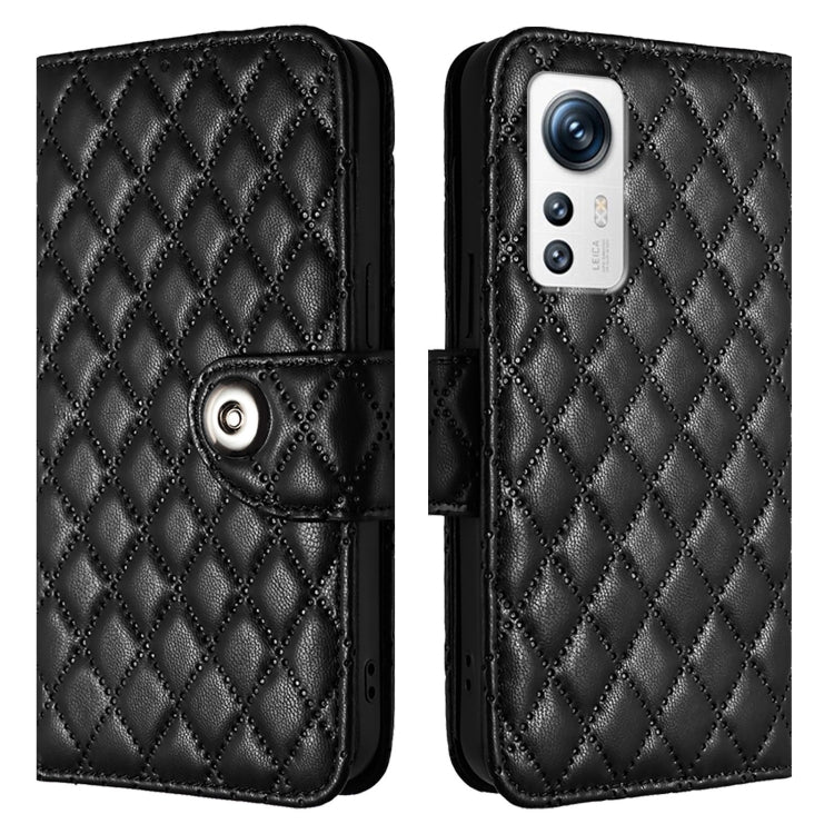 For Xiaomi 12 / 12X / 12S Rhombic Texture Flip Leather Phone Case with Lanyard