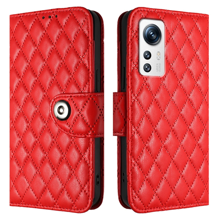 For Xiaomi 12 / 12X / 12S Rhombic Texture Flip Leather Phone Case with Lanyard