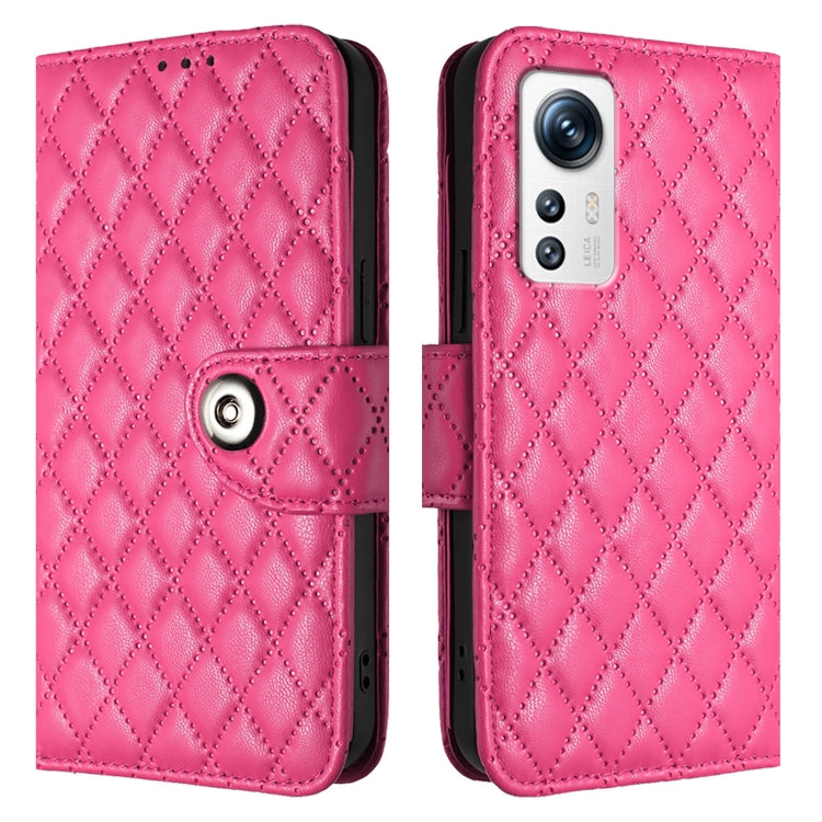For Xiaomi 12 / 12X / 12S Rhombic Texture Flip Leather Phone Case with Lanyard