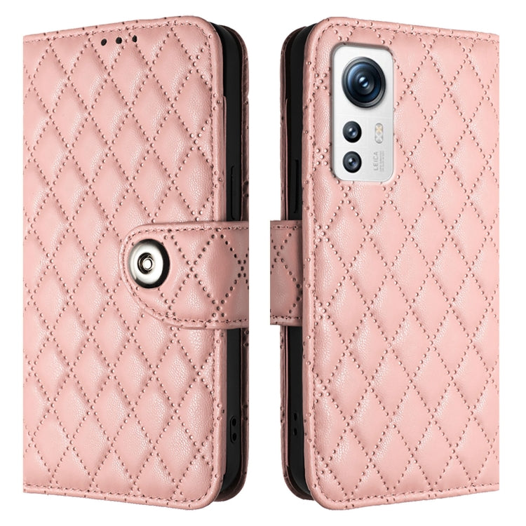 For Xiaomi 12 / 12X / 12S Rhombic Texture Flip Leather Phone Case with Lanyard