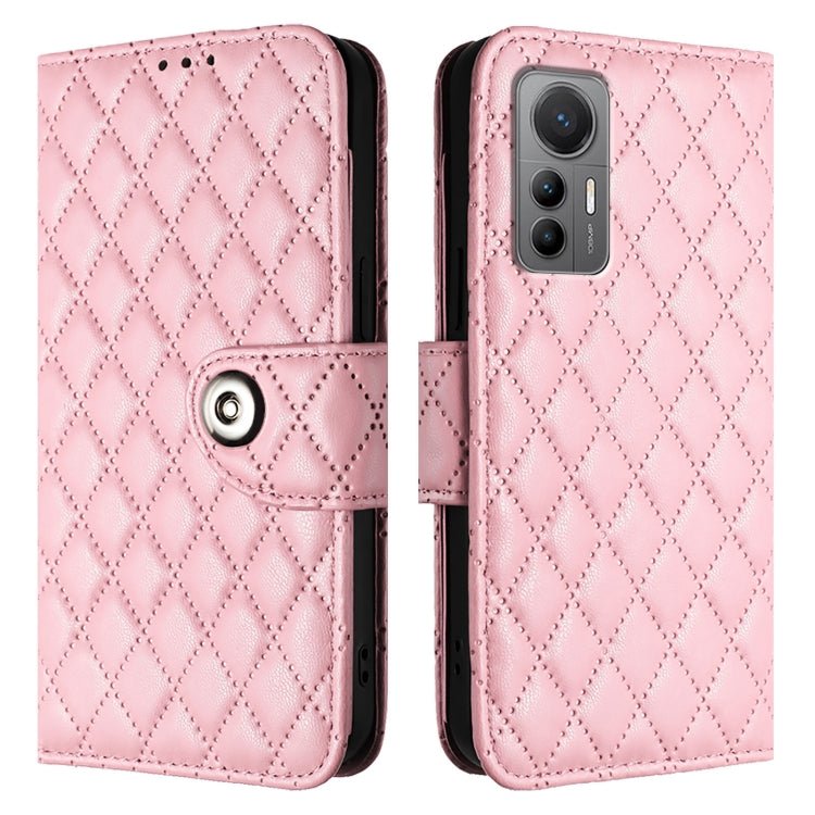 For Xiaomi 12 Lite Rhombic Texture Flip Leather Phone Case with Lanyard