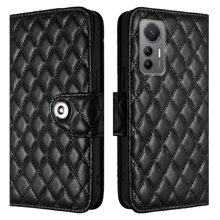For Xiaomi 12 Lite Rhombic Texture Flip Leather Phone Case with Lanyard