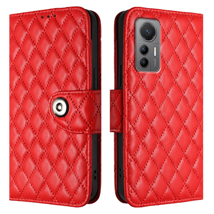 For Xiaomi 12 Lite Rhombic Texture Flip Leather Phone Case with Lanyard