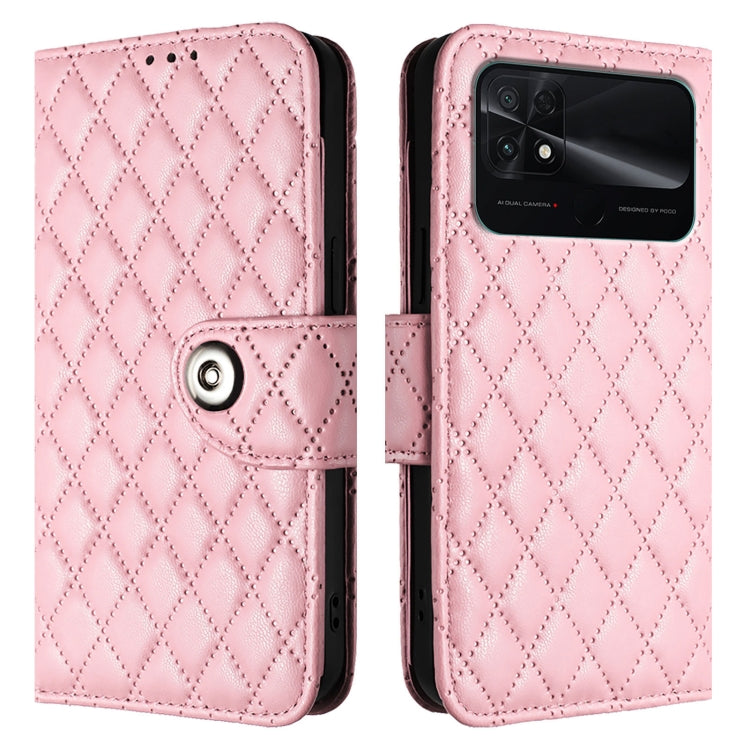 For Xiaomi Poco C40 Rhombic Texture Flip Leather Phone Case with Lanyard