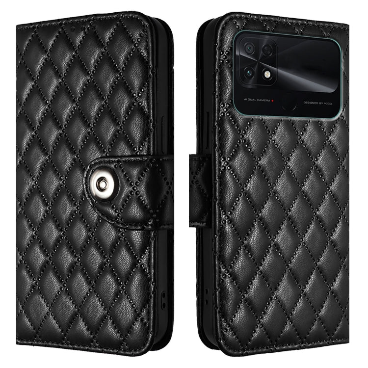 For Xiaomi Poco C40 Rhombic Texture Flip Leather Phone Case with Lanyard