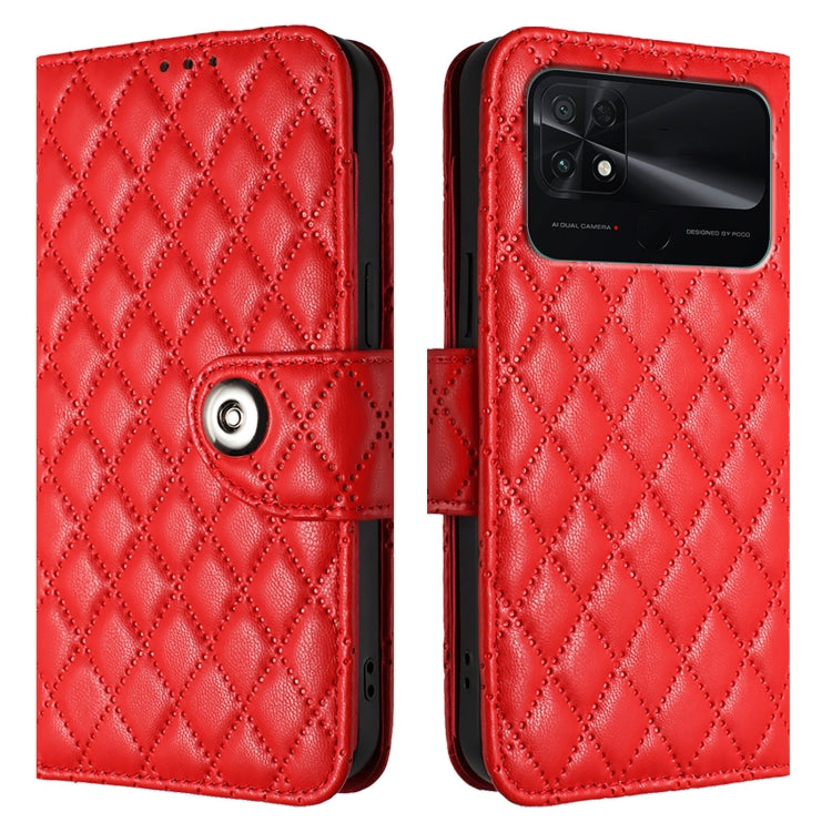 For Xiaomi Poco C40 Rhombic Texture Flip Leather Phone Case with Lanyard
