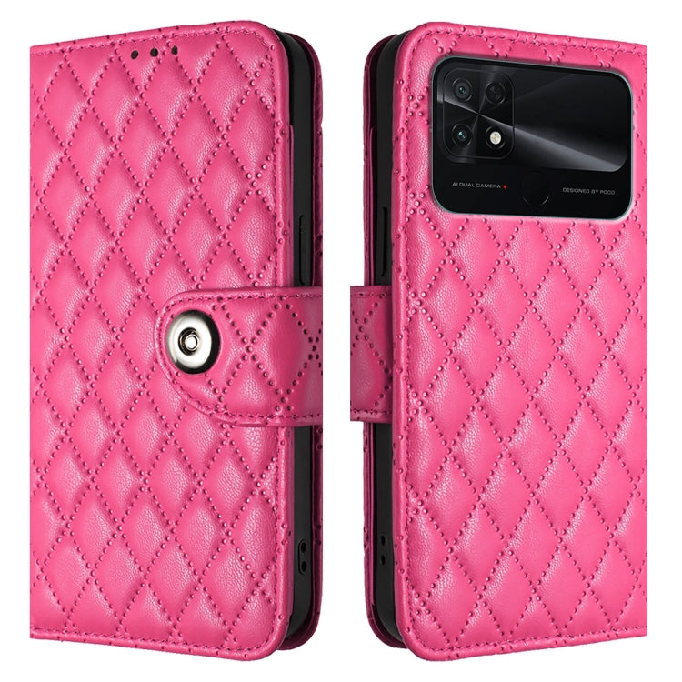 For Xiaomi Poco C40 Rhombic Texture Flip Leather Phone Case with Lanyard