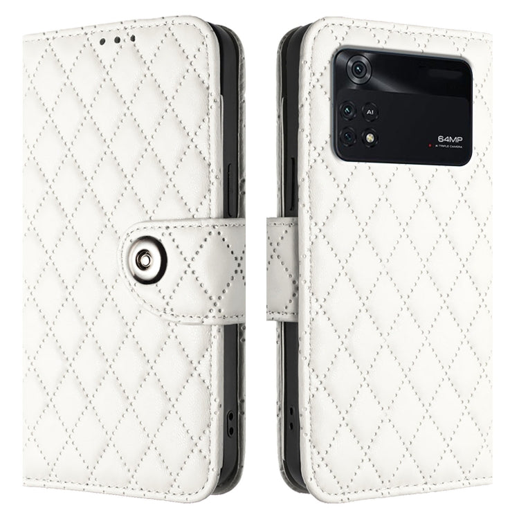 For Xiaomi Poco M4 Pro 4G Rhombic Texture Flip Leather Phone Case with Lanyard