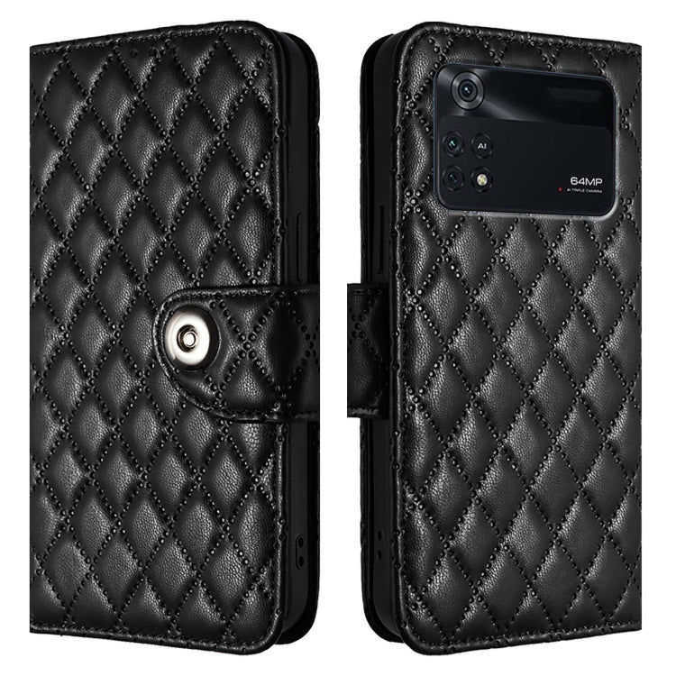 For Xiaomi Poco M4 Pro 4G Rhombic Texture Flip Leather Phone Case with Lanyard