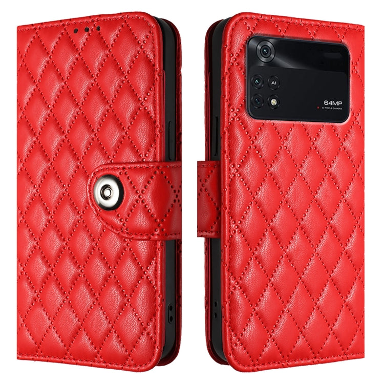 For Xiaomi Poco M4 Pro 4G Rhombic Texture Flip Leather Phone Case with Lanyard
