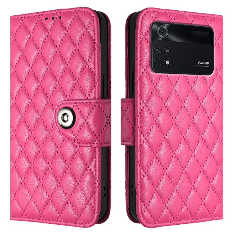 For Xiaomi Poco M4 Pro 4G Rhombic Texture Flip Leather Phone Case with Lanyard