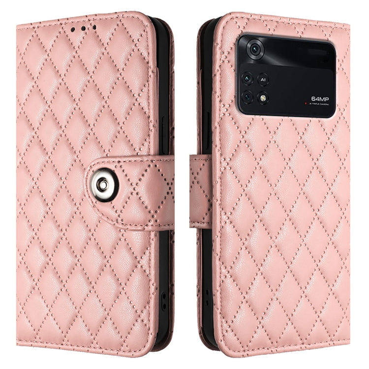 For Xiaomi Poco M4 Pro 4G Rhombic Texture Flip Leather Phone Case with Lanyard