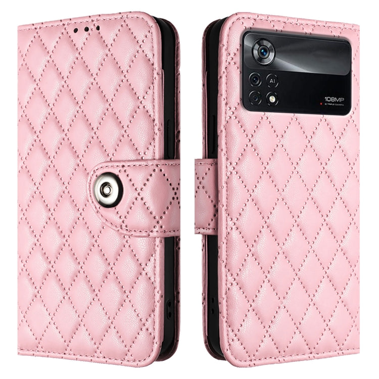 For Xiaomi Poco X4 Pro 5G Rhombic Texture Flip Leather Phone Case with Lanyard