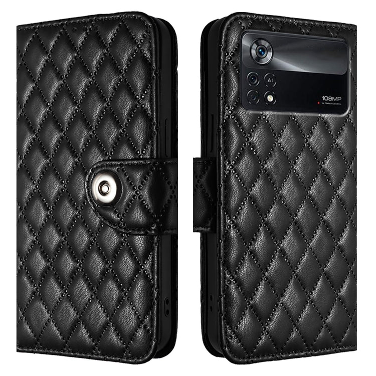 For Xiaomi Poco X4 Pro 5G Rhombic Texture Flip Leather Phone Case with Lanyard