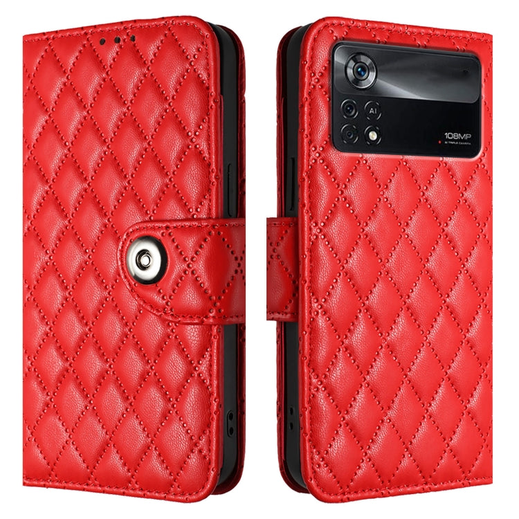 For Xiaomi Poco X4 Pro 5G Rhombic Texture Flip Leather Phone Case with Lanyard