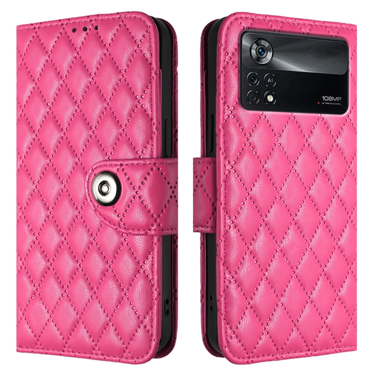 For Xiaomi Poco X4 Pro 5G Rhombic Texture Flip Leather Phone Case with Lanyard