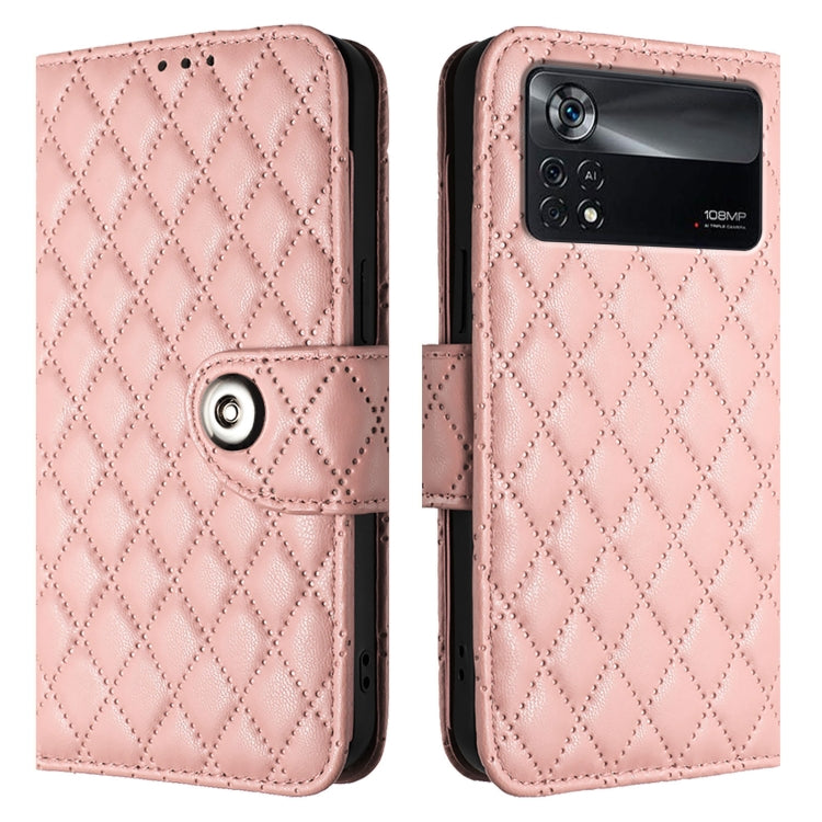For Xiaomi Poco X4 Pro 5G Rhombic Texture Flip Leather Phone Case with Lanyard