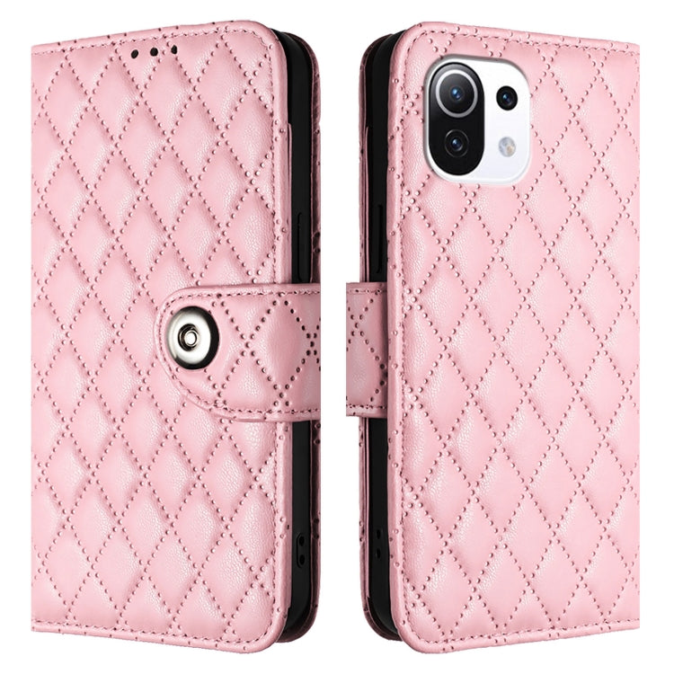 For Xiaomi Mi 11 Lite 4G / 5G Rhombic Texture Flip Leather Phone Case with Lanyard