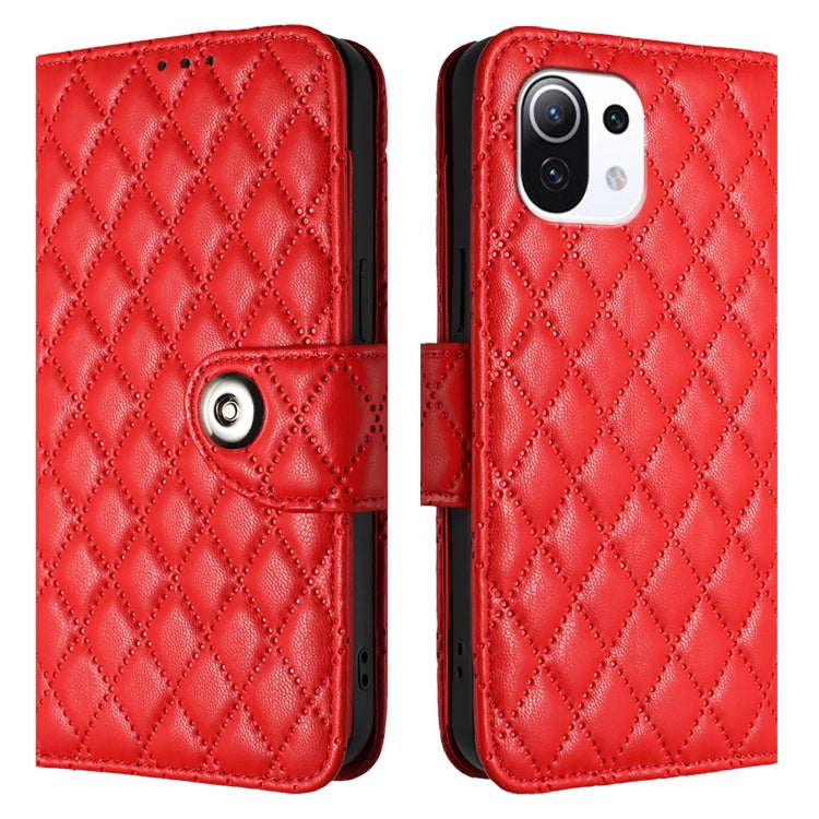 For Xiaomi 11 Lite 5G NE Rhombic Texture Flip Leather Phone Case with Lanyard