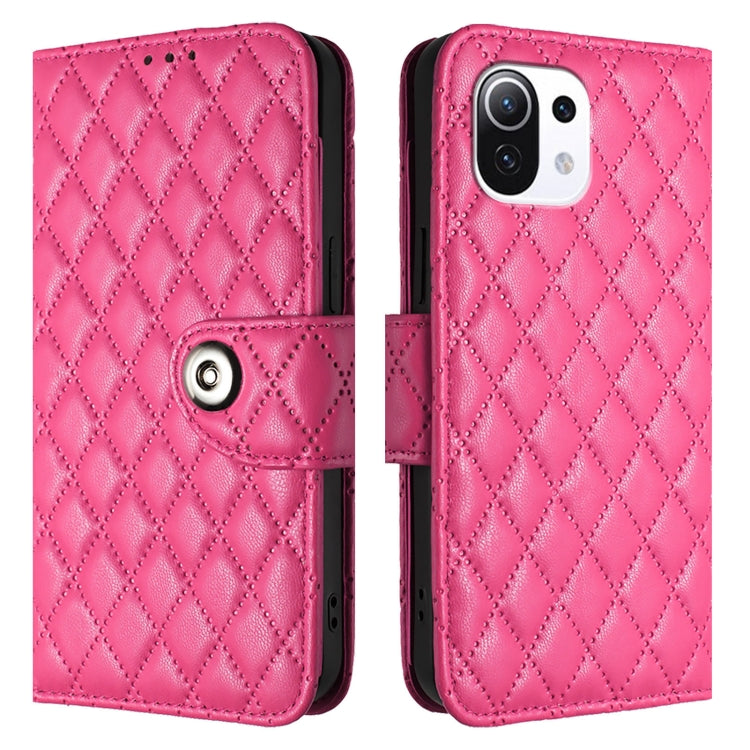 For Xiaomi 11 Lite 5G NE Rhombic Texture Flip Leather Phone Case with Lanyard