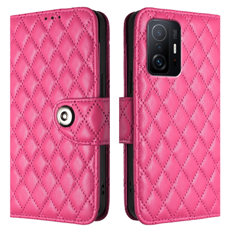 For Xiaomi 11T / 11T Pro Rhombic Texture Flip Leather Phone Case with Lanyard