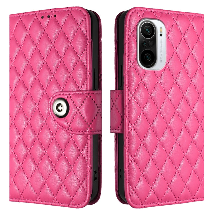 For Xiaomi Poco F3 Rhombic Texture Flip Leather Phone Case with Lanyard