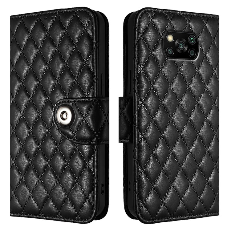 For Xiaomi Poco X3 / X3 NFC / X3 Pro Rhombic Texture Flip Leather Phone Case with Lanyard
